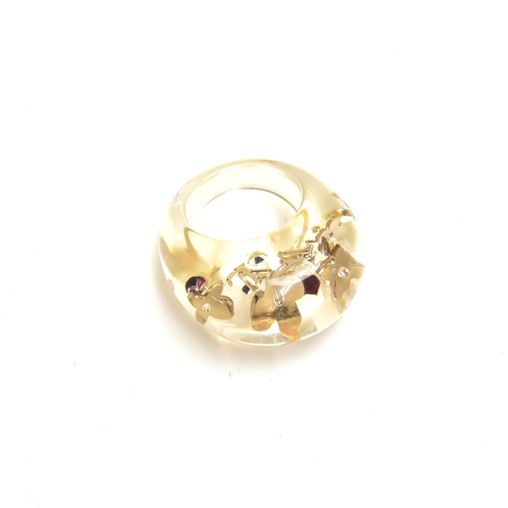 Louis Vuitton Resin & Crystal Inclusion Ring - White, Brass Band
