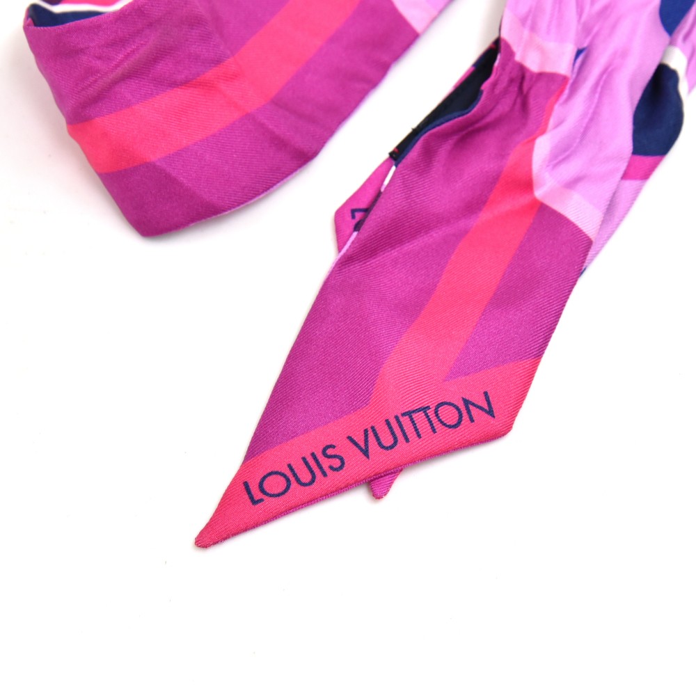 LOUIS VUITTON Scarf Silk Bandeau Malle Fleurs Pink Multi Color M76969  authentic