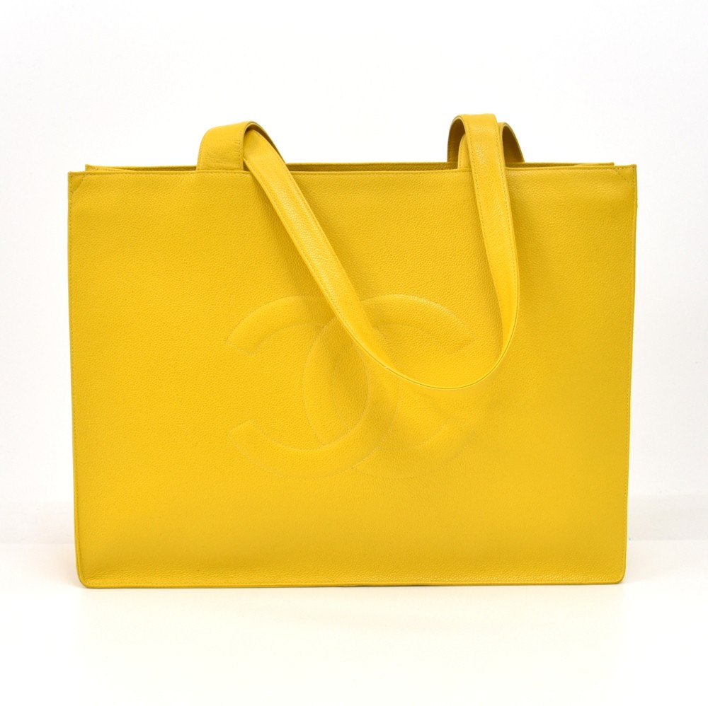 Chanel Vintage Chanel Jumbo XLarge Yellow Caviar Leather Tote Bag