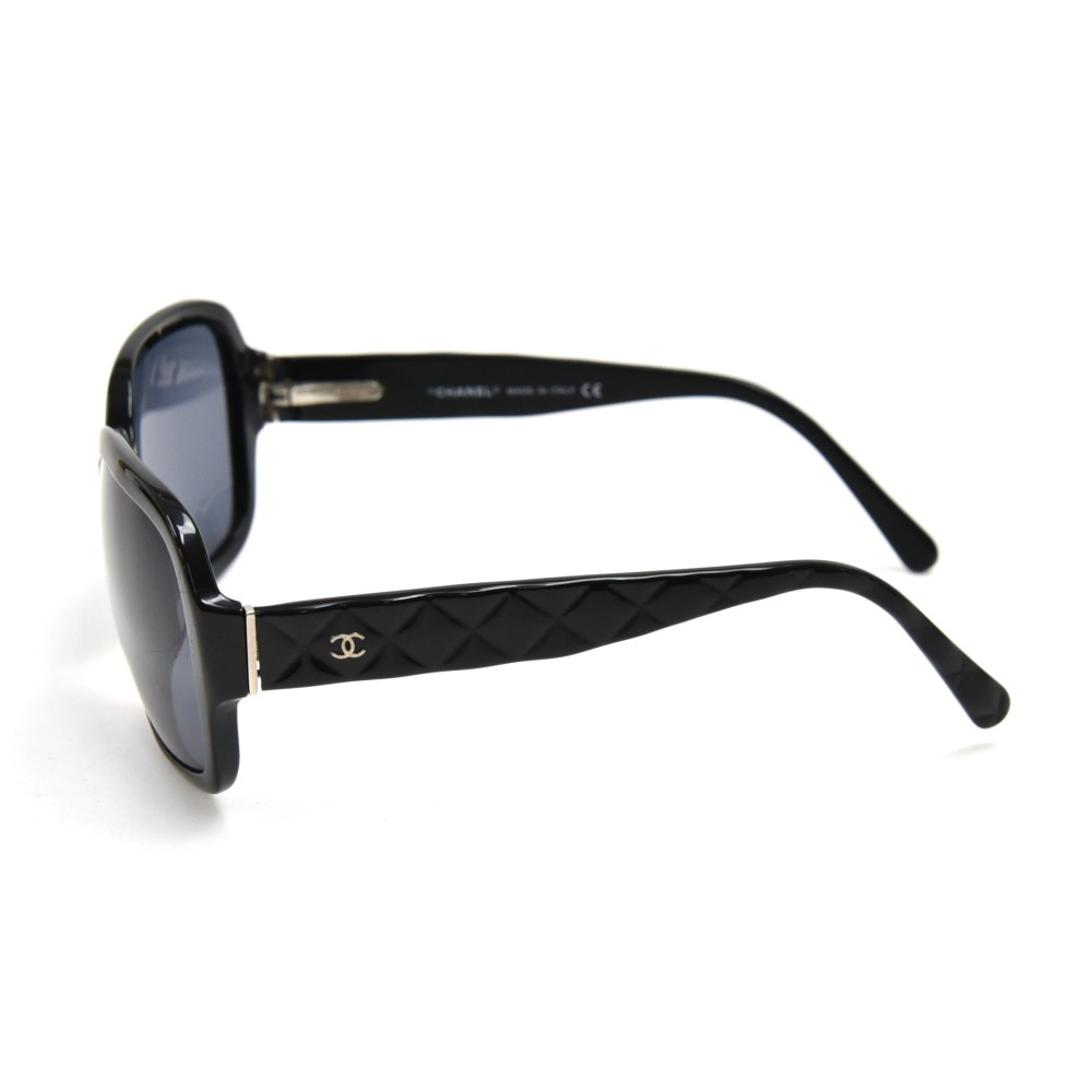 Chanel Black Quilted Acetate 4165 Shield Sunglasses Chanel