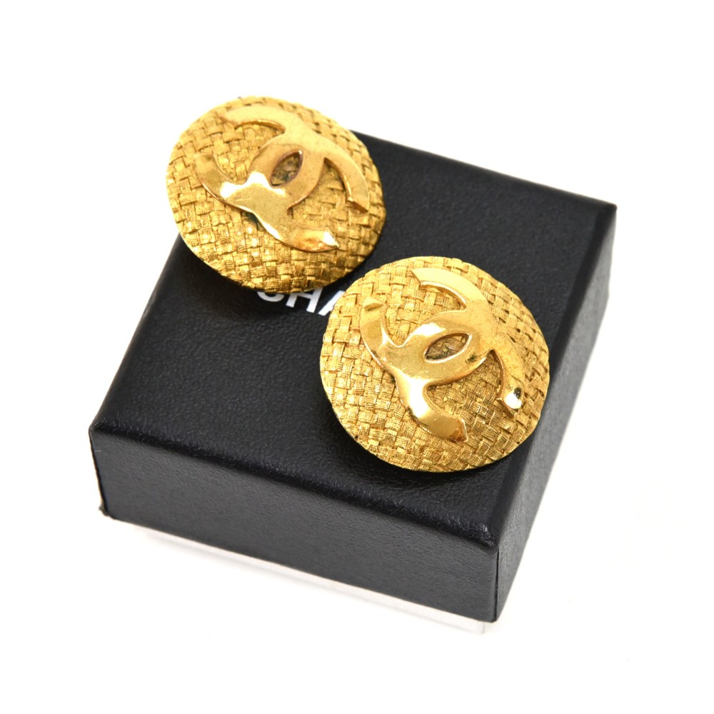 Chanel Vintage Chanel Large Round Gold-tone CC Logo Earrings-1980s