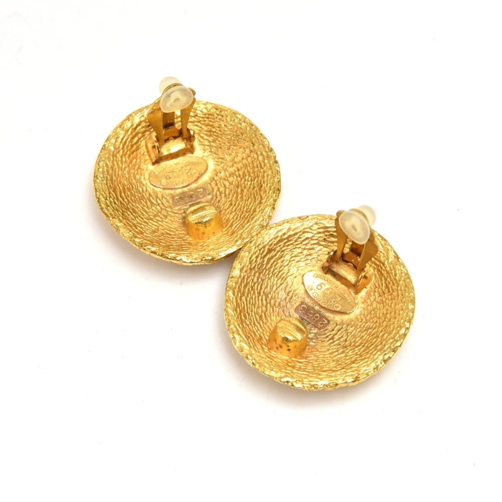 Chanel Vintage Chanel Large Round Gold-tone CC Logo Earrings-1980s