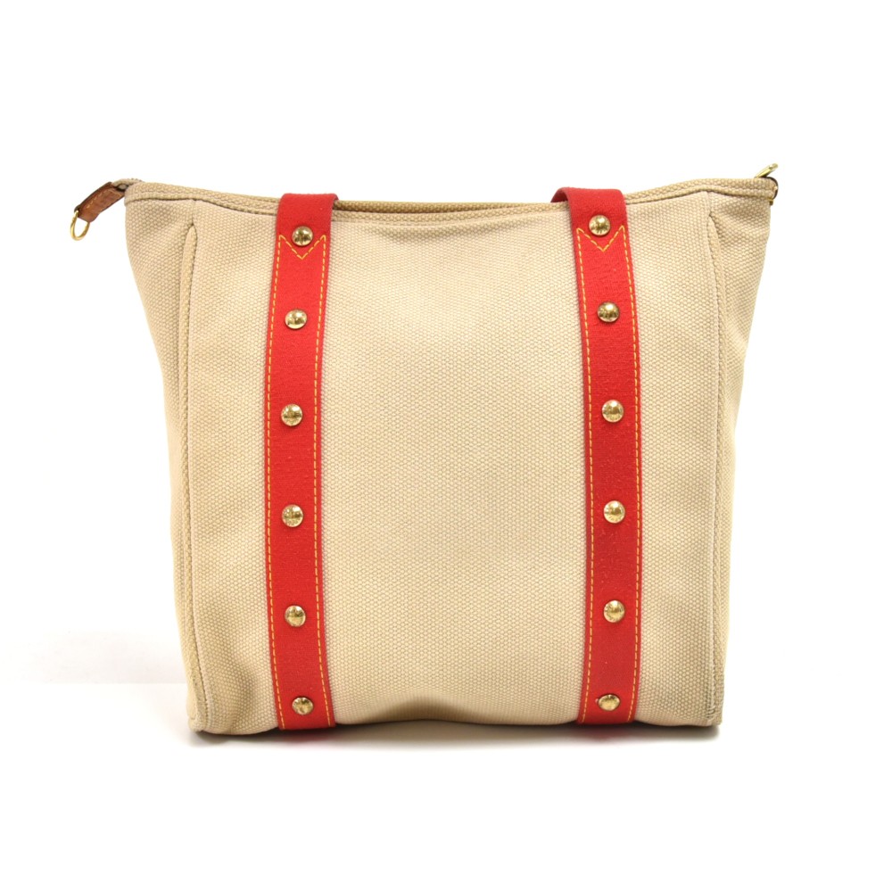 Louis Vuitton Vintage Beige And Red Canvas Antigua Sac Weekend Bag