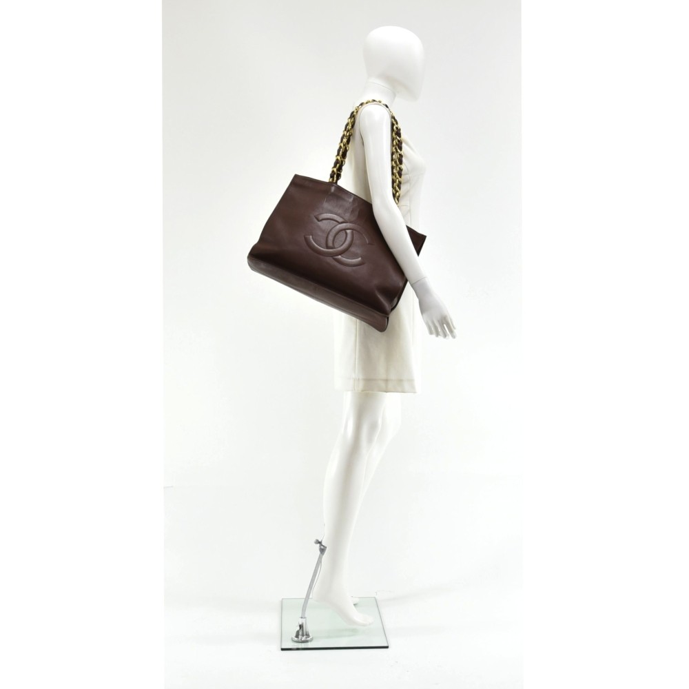 Chanel Vintage Chanel Jumbo XL Brown Leather Lambskin Shopper Tote
