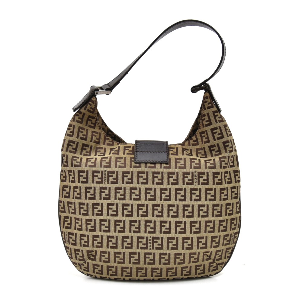 Fendi Zucchino Brown/Beige Roll Shoulder Tote Bag Canvas Leather Neverfull