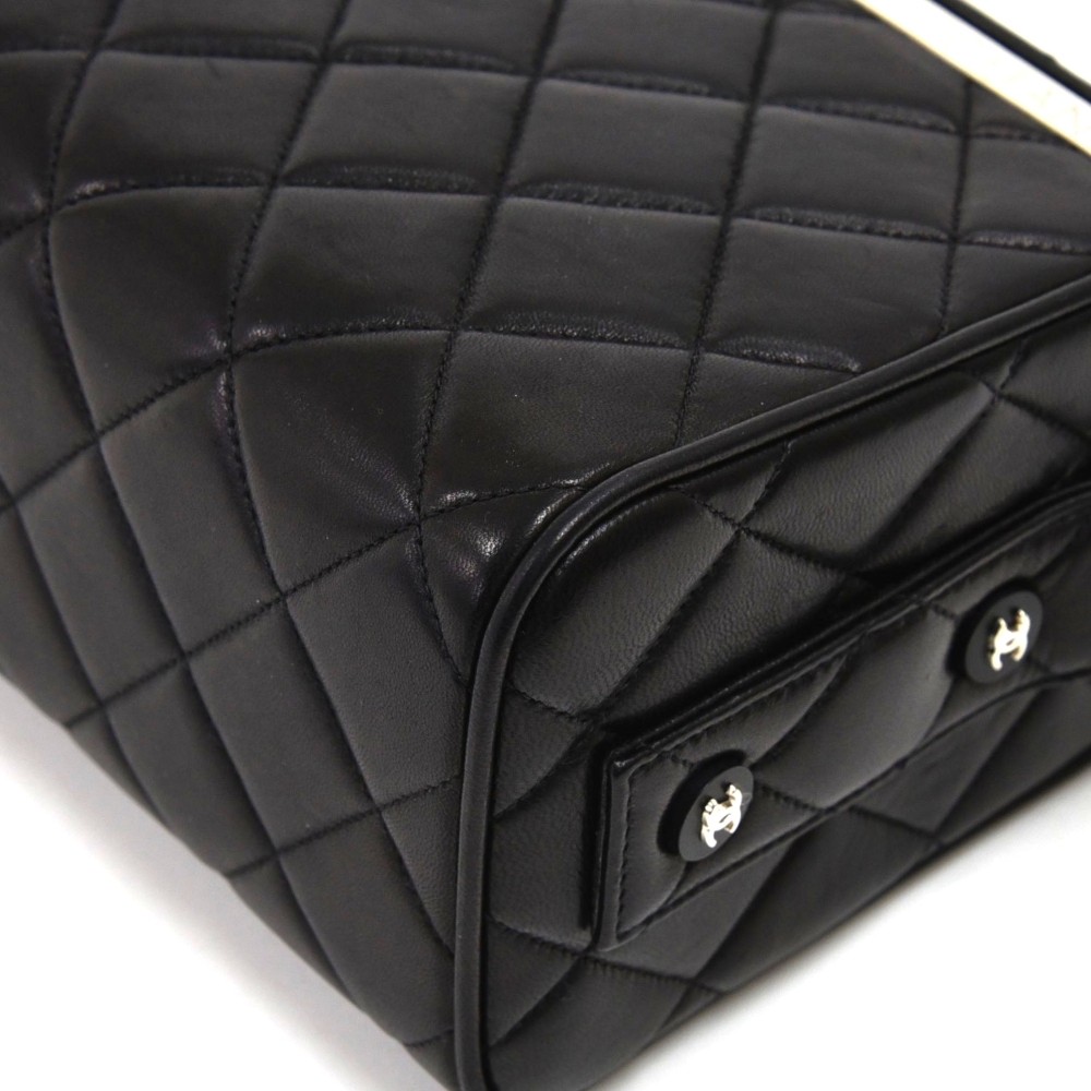 Chanel Vintage Chanel Black Quilted Leather Vanity Style Hard