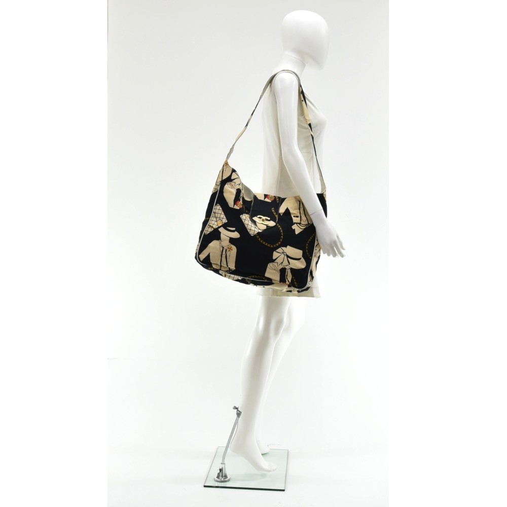 Chanel Vintage Gabrielle Coco Silhouette Print Bucket Bag