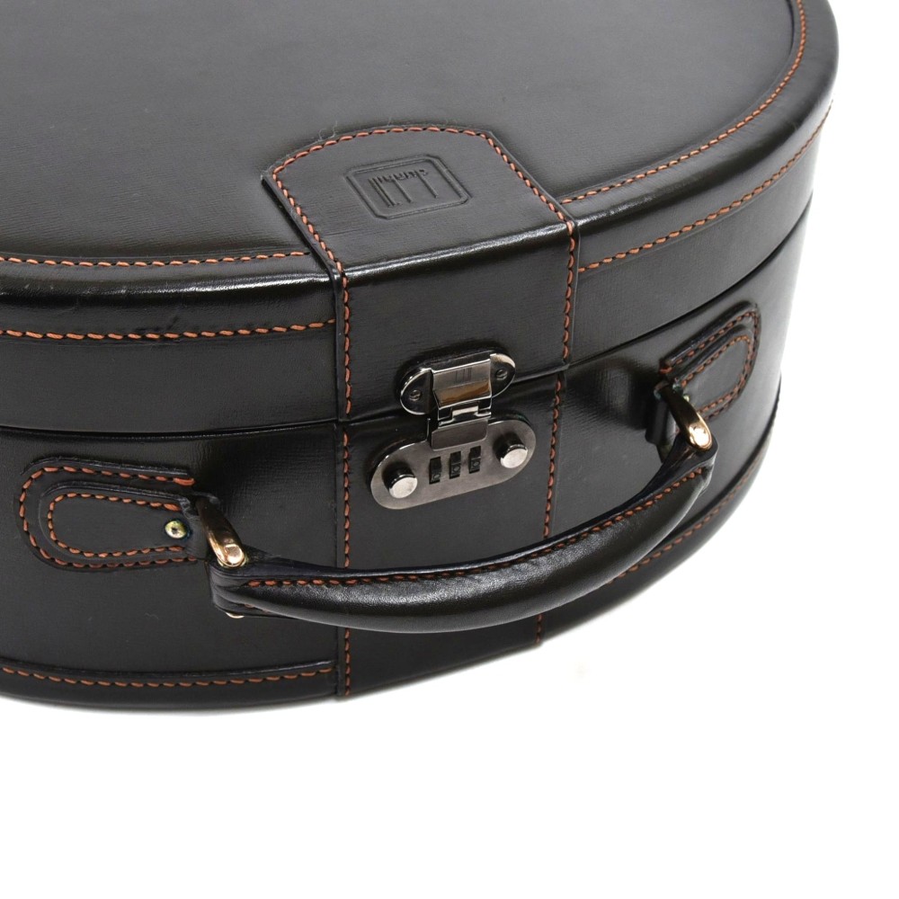 Antique Black Leather Round Hat Box Suitcase Ex Large Floral -  UK