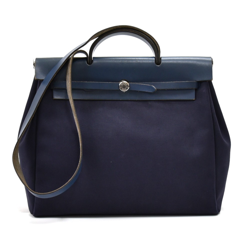 Hermès Herm��s Herbag Cabas bag in navy blue canvas two sizes ���F2002  Cloth ref.512159 - Joli Closet