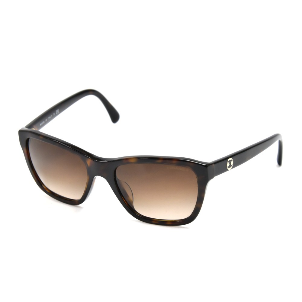 CHANEL Tortoise Frame Gold Wayfarer Chain Polarized Sunglasses 5260-Q 57 17  140