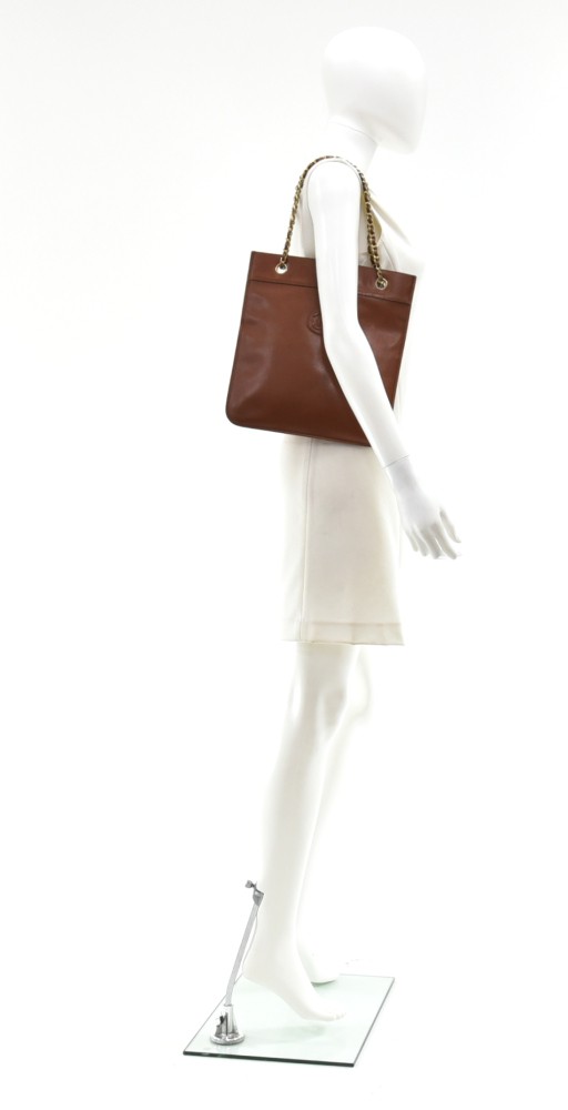 Chanel Vintage Chanel Brown Leather Flat CC Logo Tote bag