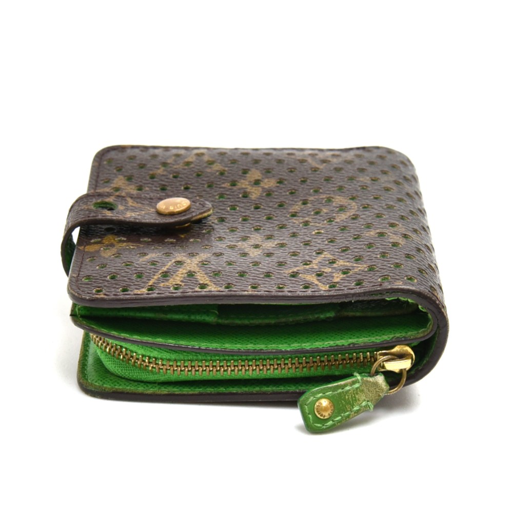 LOUIS VUITTON Monogram Perforated Compact Zipped Wallet Green 1304766