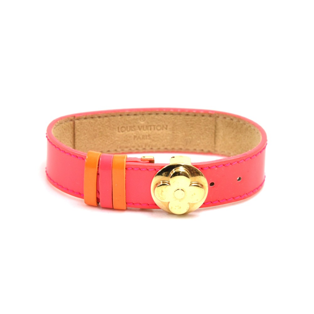 Louis Vuitton Pink Vernis Monogram Good Luck Flower Bracelet Bangle Cuff  860503