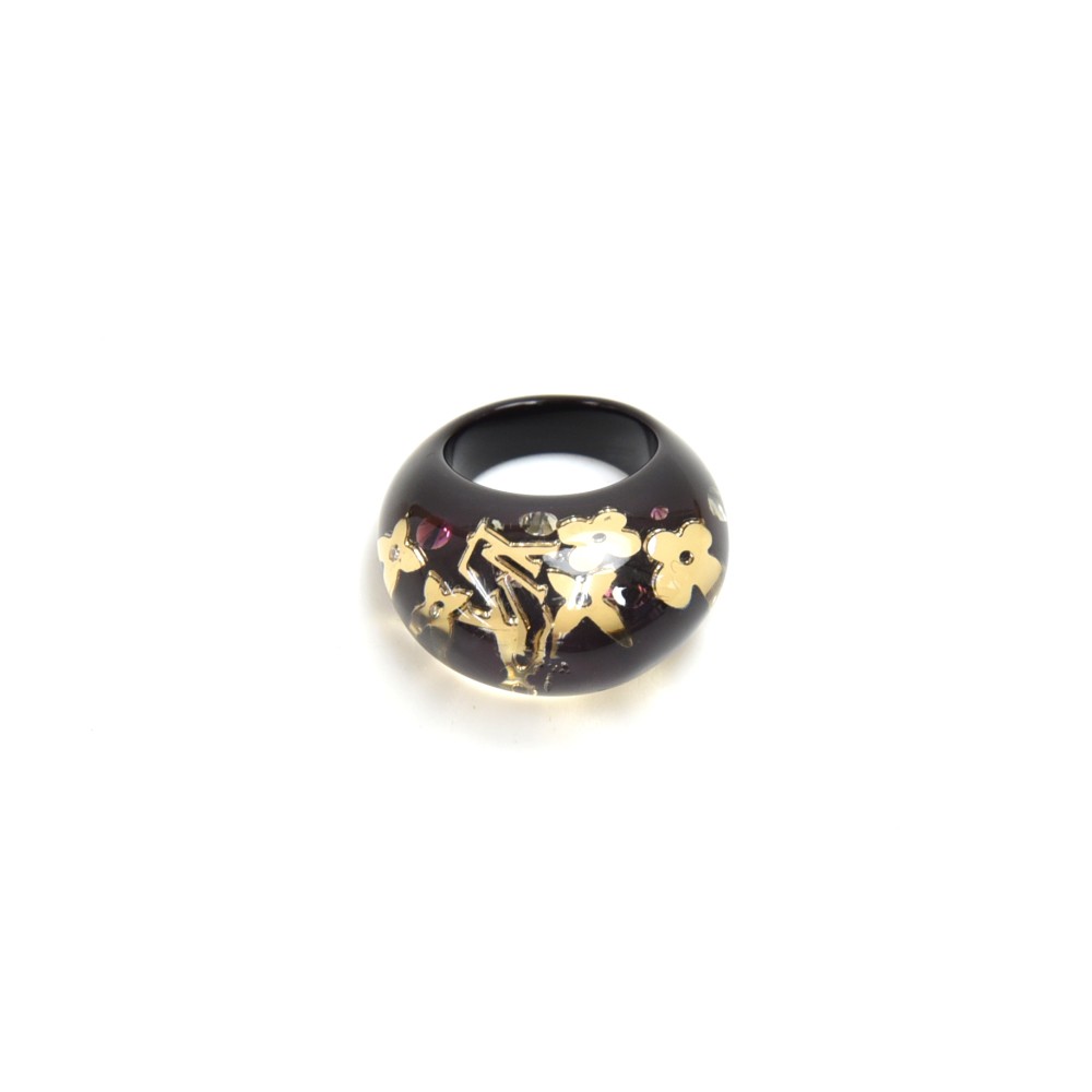 Louis Vuitton Clear Resin Gold Tone Monogram Inclusion Ring Size
