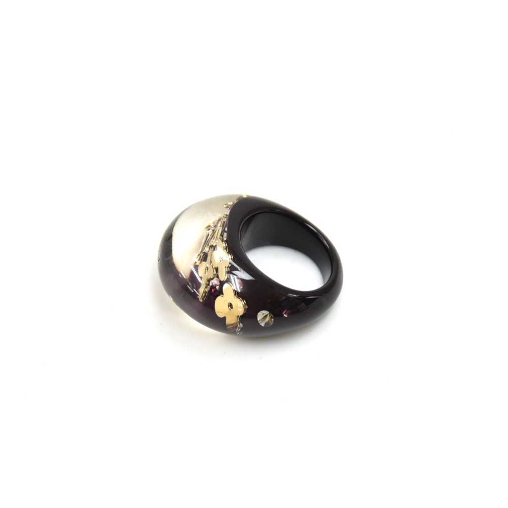 Louis Vuitton Black Resin Gold Tone Monogram Inclusion Ring Size