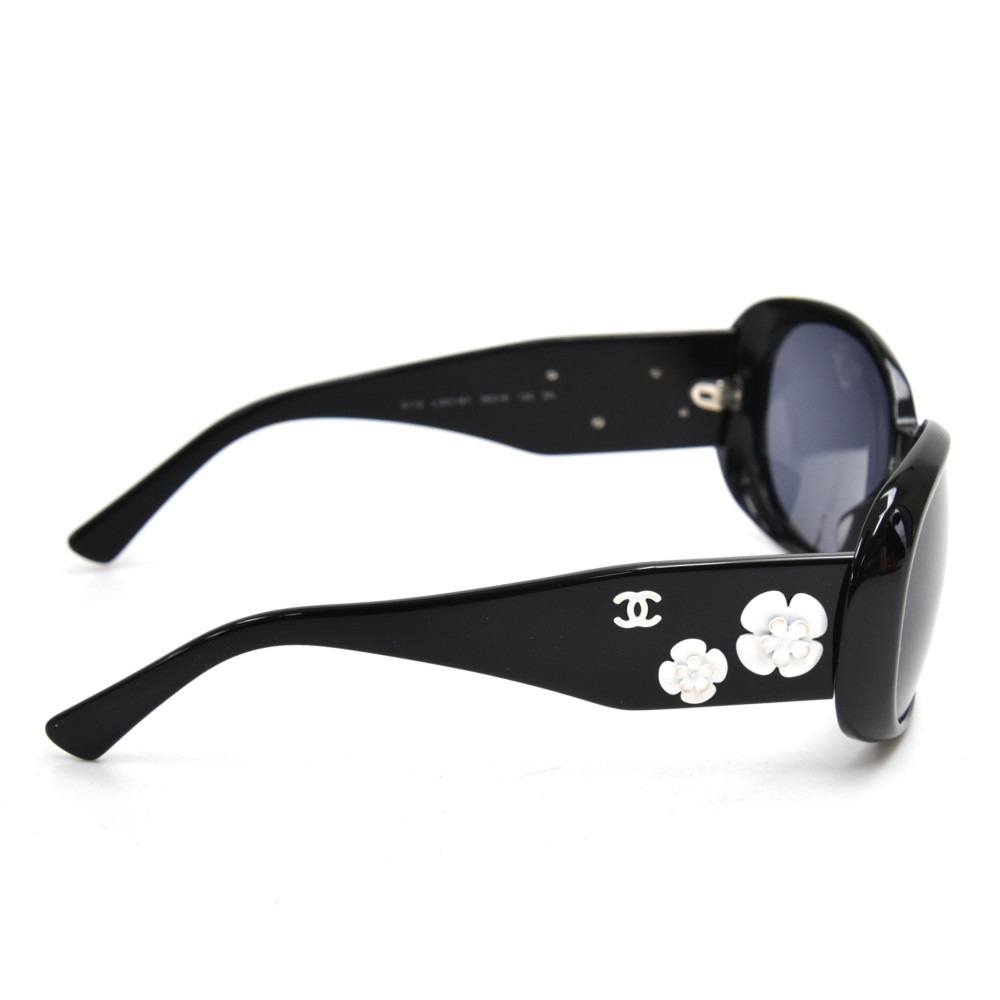 Chanel Chanel Black with White Camellia Flower Square Sunglasses-5113