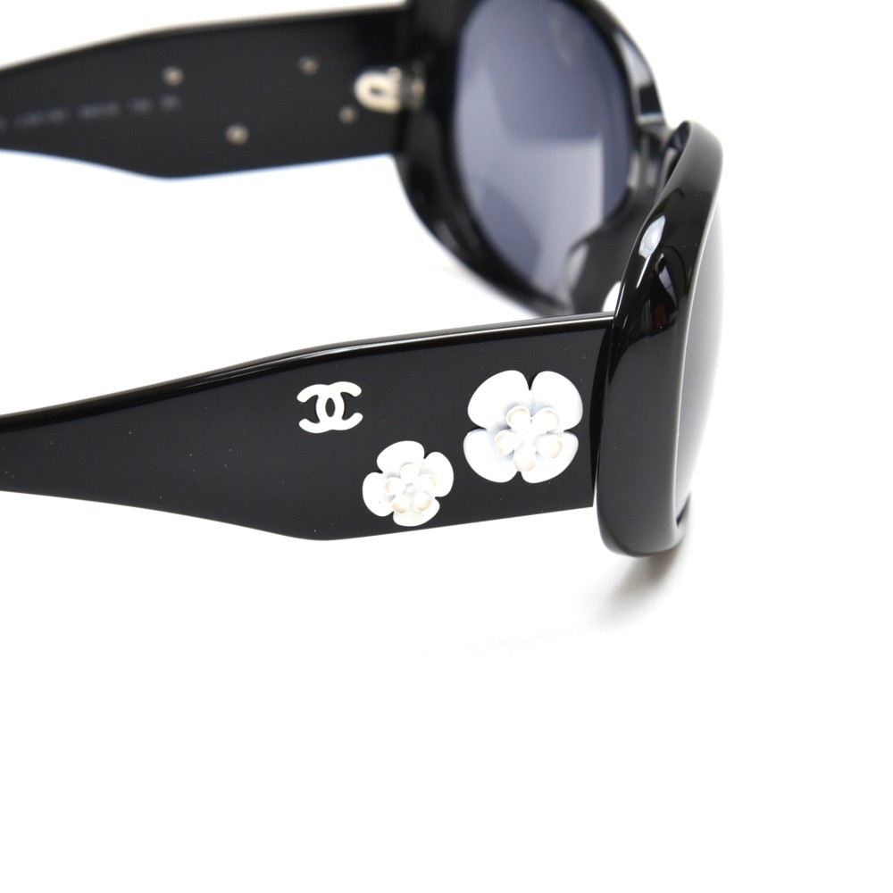 Chanel Chanel Black with White Camellia Flower Square Sunglasses