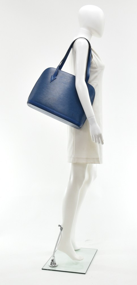 Louis Vuitton Lussac Epi Zip Tote 233517 Blue Leather Shoulder Bag