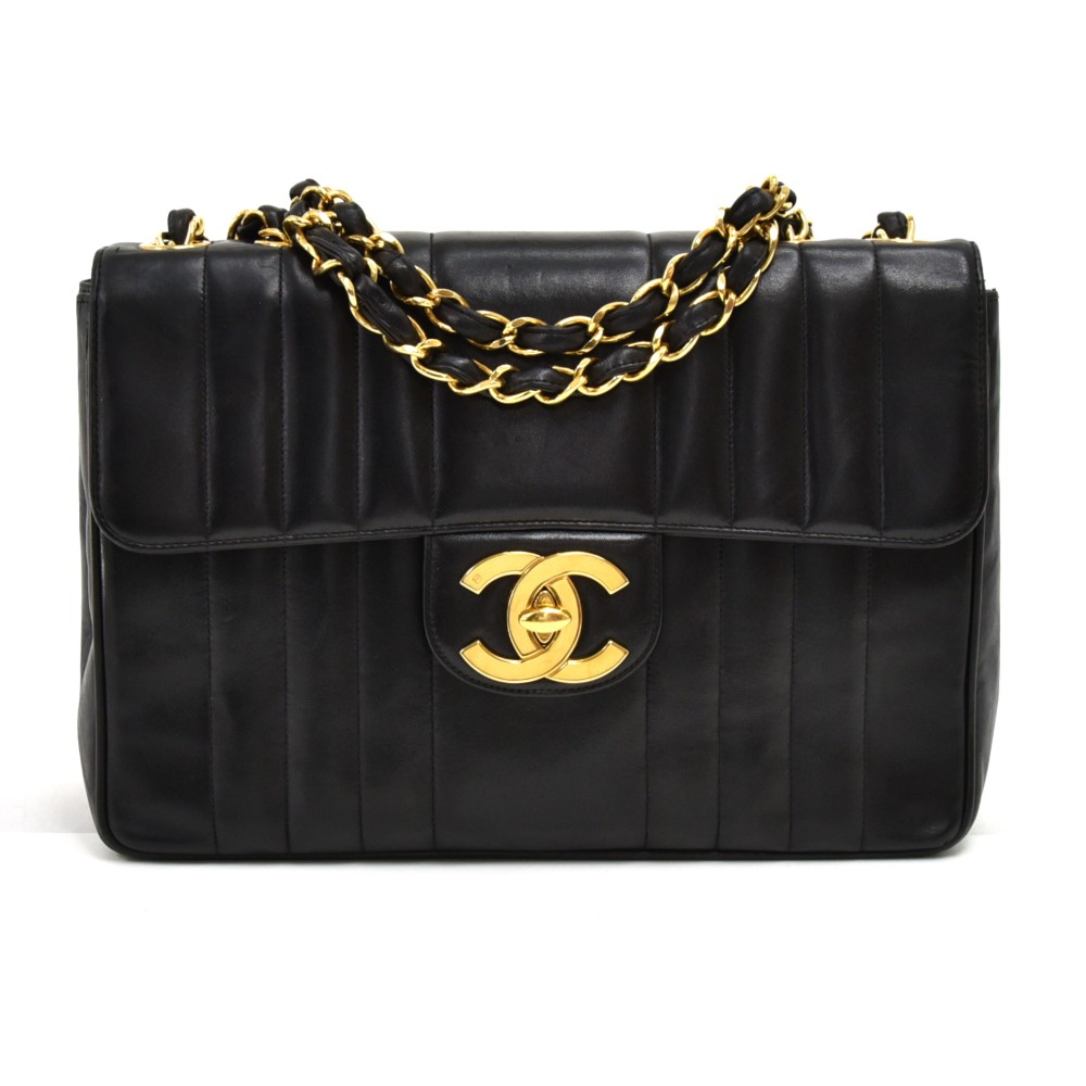 Chanel Chanel Jumbo Black Vertical Quilted Leather Shoulder Flap Bag