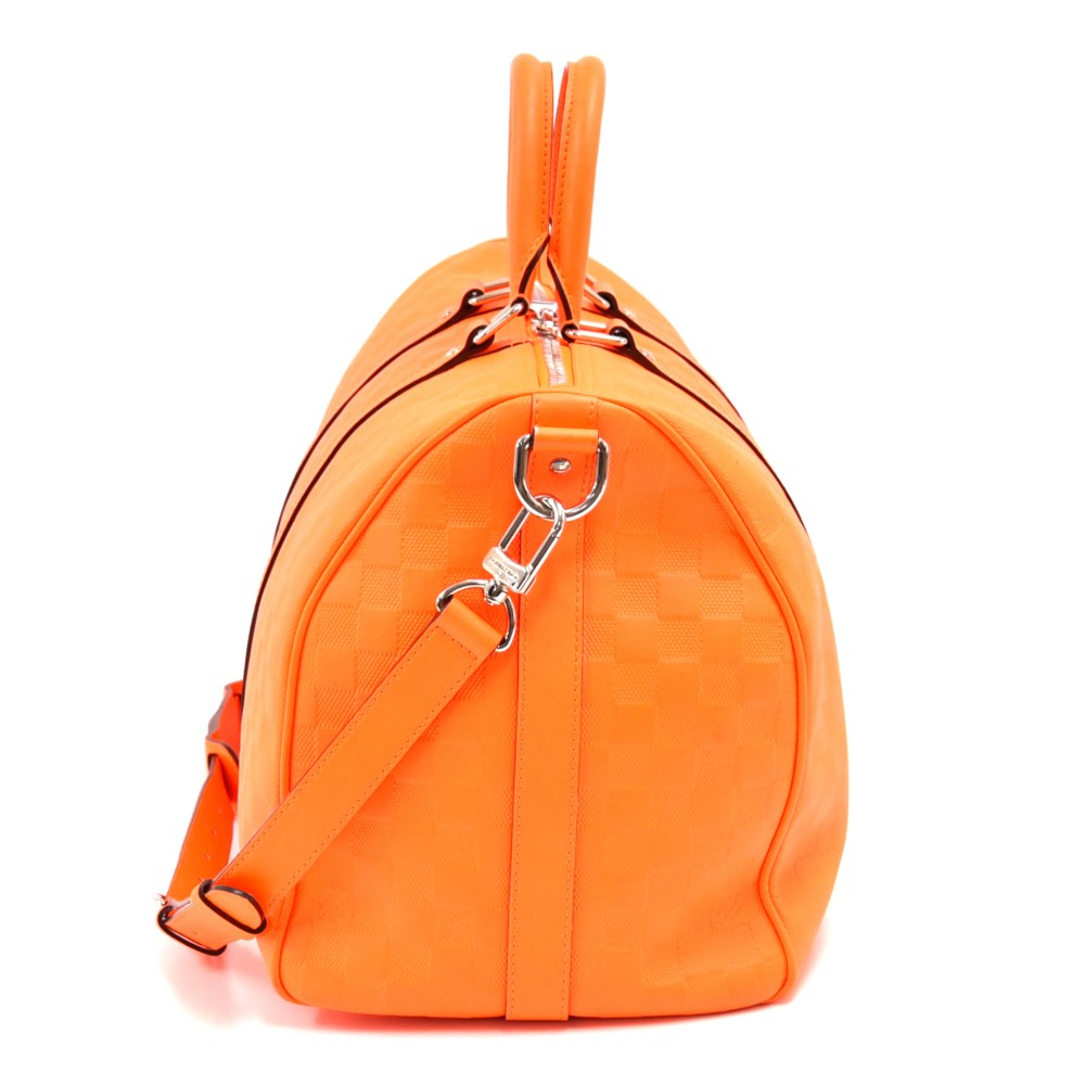 LOUIS VUITTON bag RUNWAY Damier Infini Keepall 45 Bandouliere Neon Orange  NWT at 1stDibs