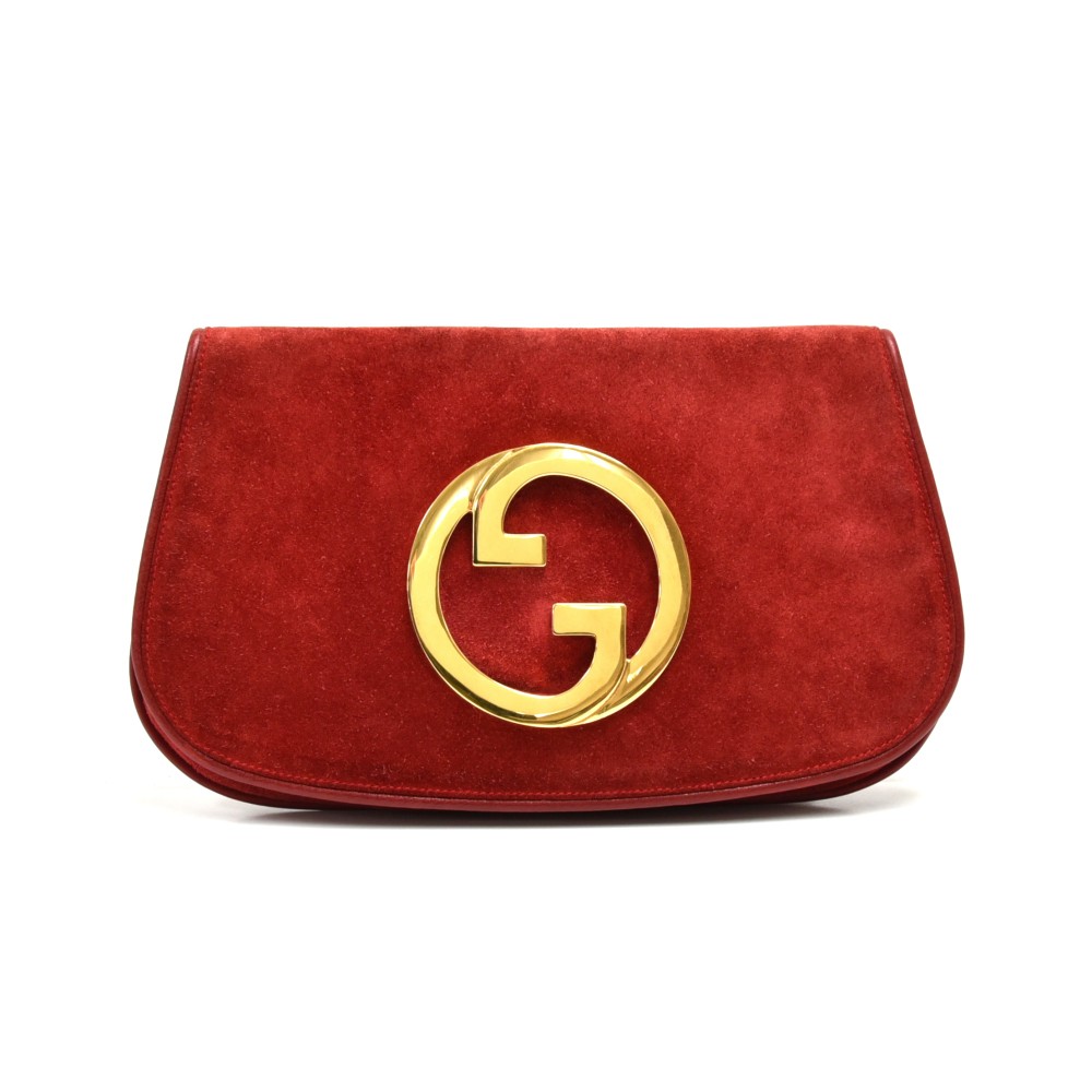 Gucci Vintage Gucci Red Suede Leather & Gold-Tone GG Logo Clutch Bag