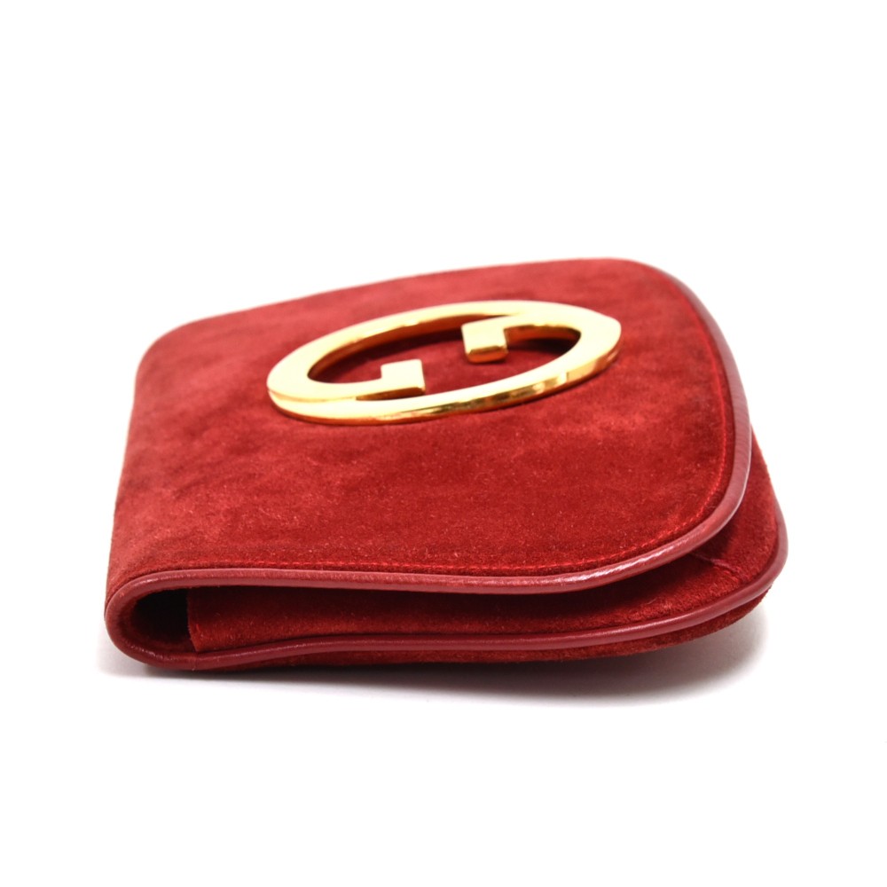 Gucci Vintage Gucci Red Suede Leather & Gold-Tone GG Logo Clutch Bag