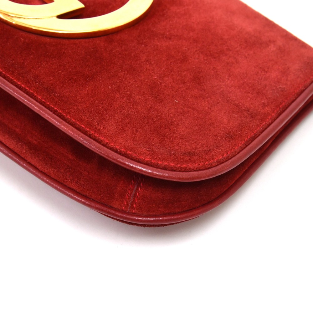 Gucci Vintage Gucci Red Suede Leather & Gold-Tone GG Logo Clutch Bag