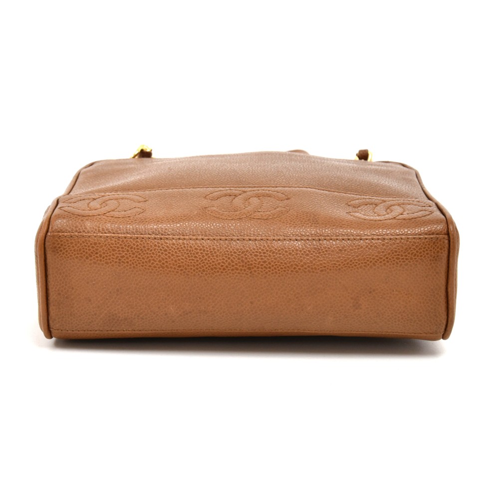 Chanel Vintage Chanel Brown Triple CC Logo Caviar Leather