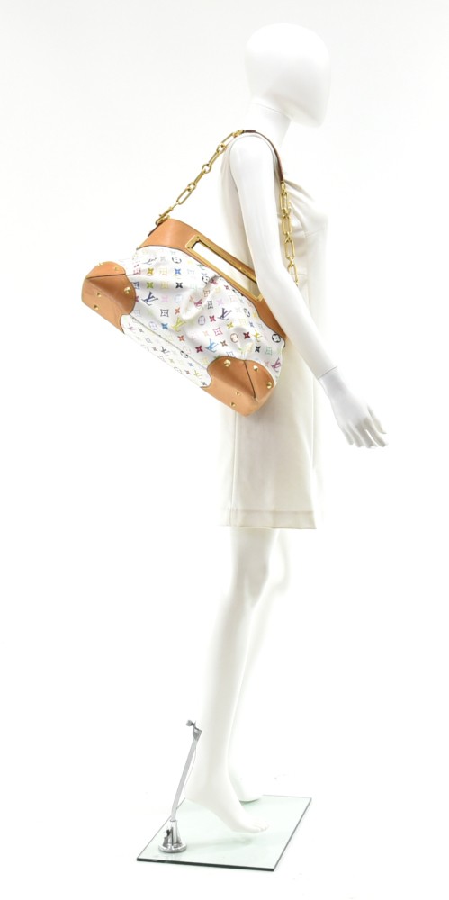 $3000 Louis Vuitton White Multicolor Judy GM Gold Chain Shoulder