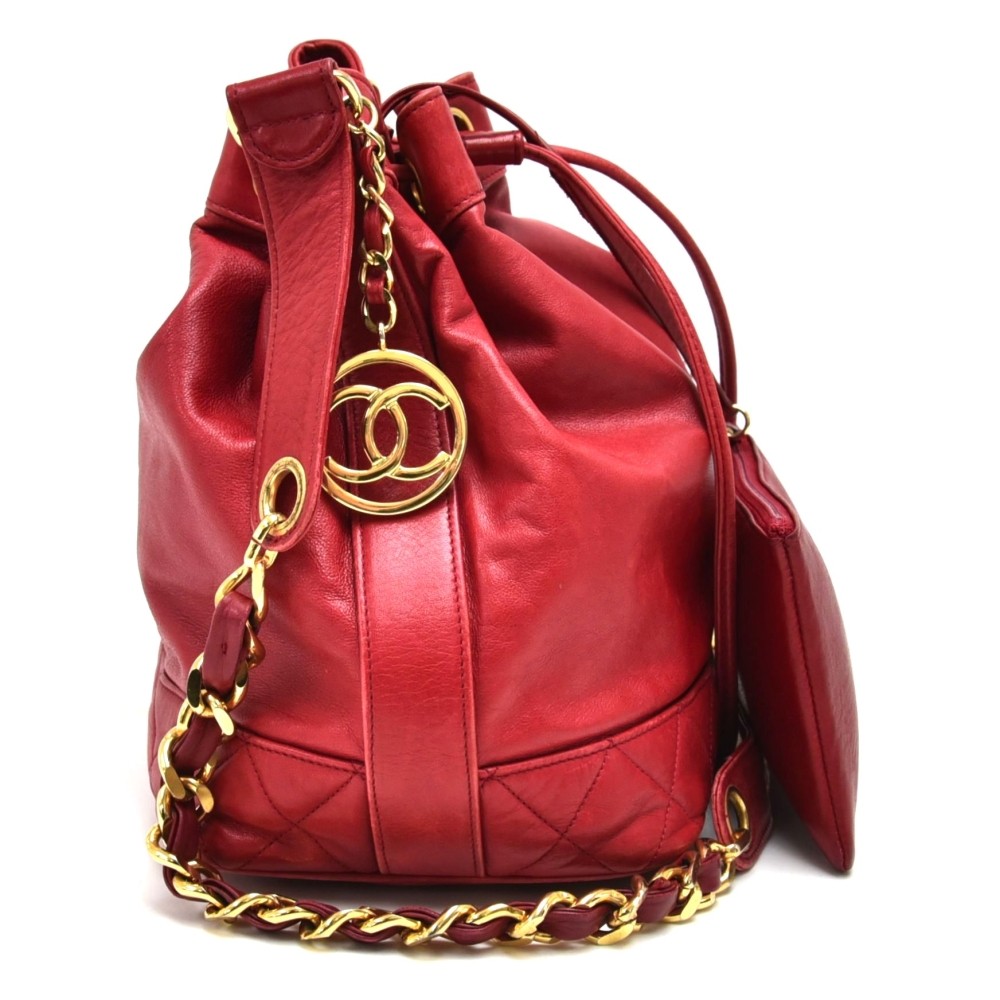 Chanel Vintage Chanel Red Quilted Lambskin Leather CC Logo Charm
