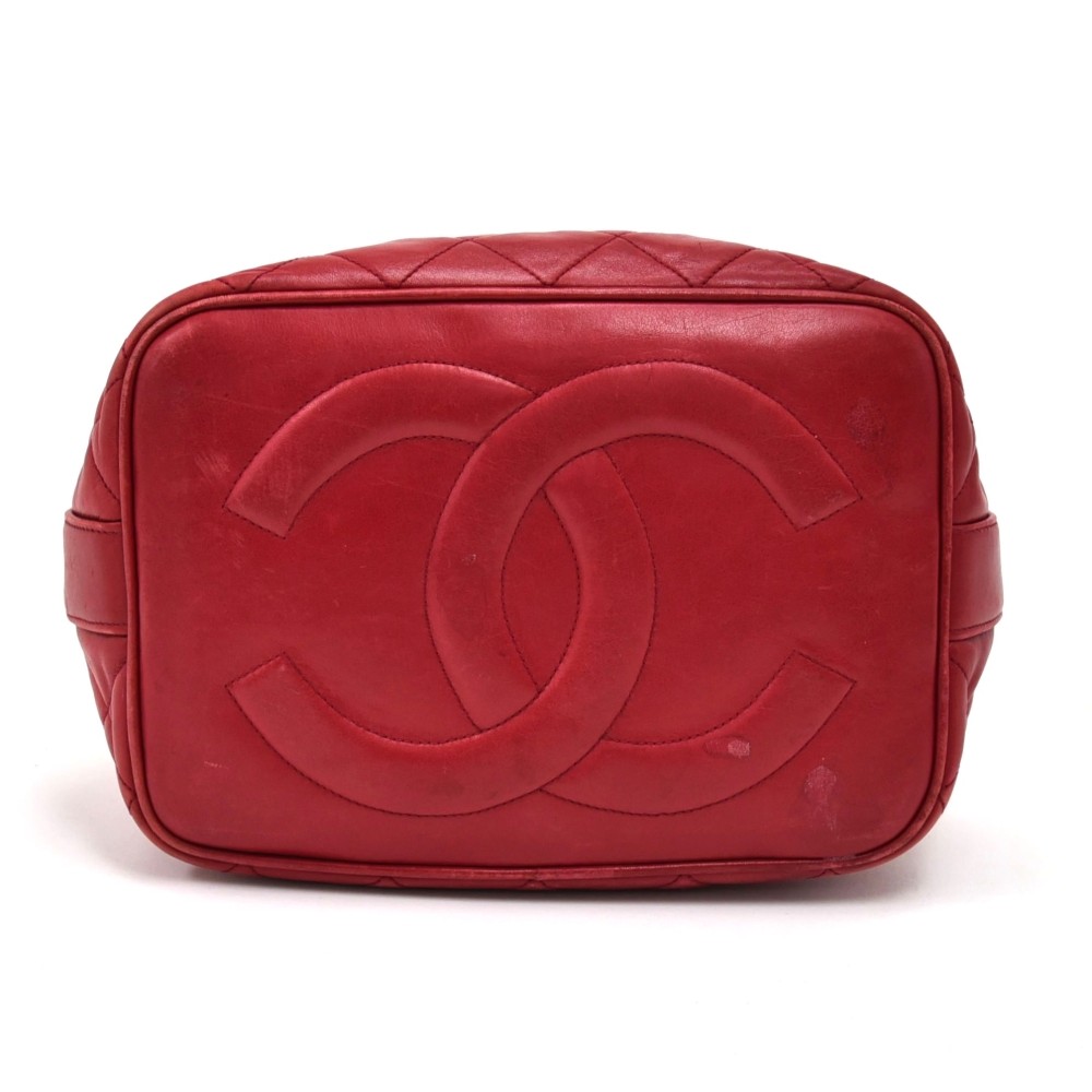 Chanel 1990 Red Lambskin and Canvas Crossbody Bag, Iconic Leather Chain, France