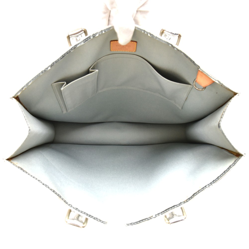 Auth Louis Vuitton Sac Plat Silver tone Monogram Mirror Tote Hand Bag  1D070090n