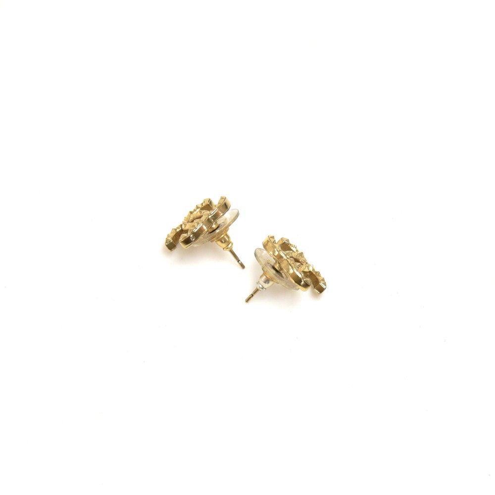 Chanel Chanel Studded CC Logo Gold Tone Stud Earrings