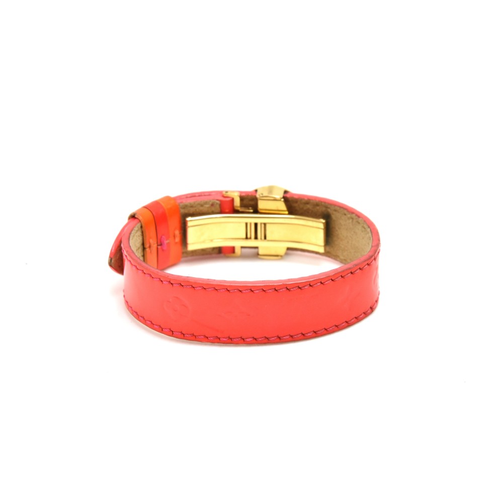 Pre-owned Louis Vuitton Pale Yellow Monogram Vernis Leather Good Luck  Bracelet