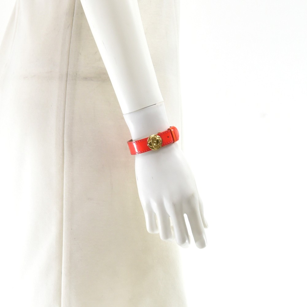 Louis Vuitton Orange Monogram Vernis Good Luck Bracelet Bangle Flower Cuff  860511