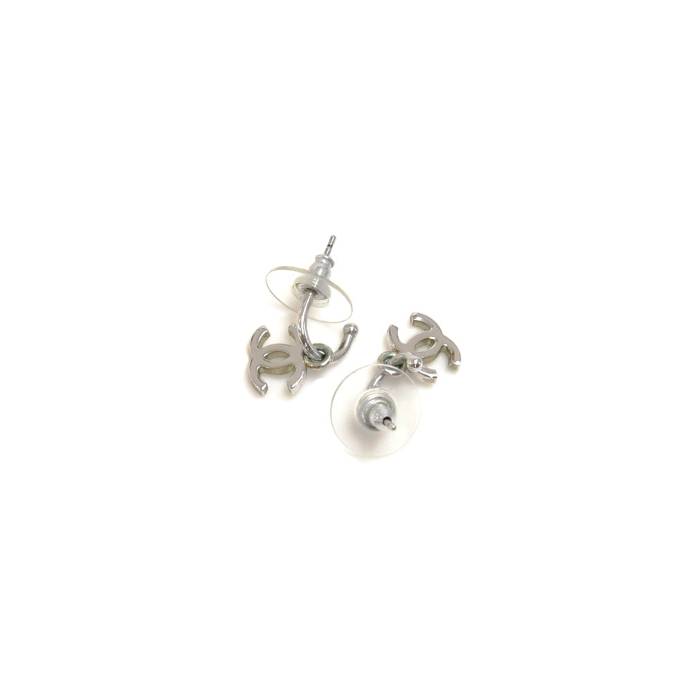 Chanel Chanel Silver-Tone CC Logo Drop Earrings