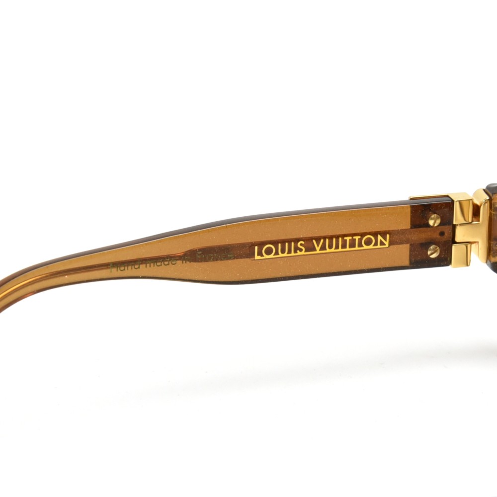 Louis Vuitton Sunglasses Monogram Brown glitter gold with Case Used  Authentic