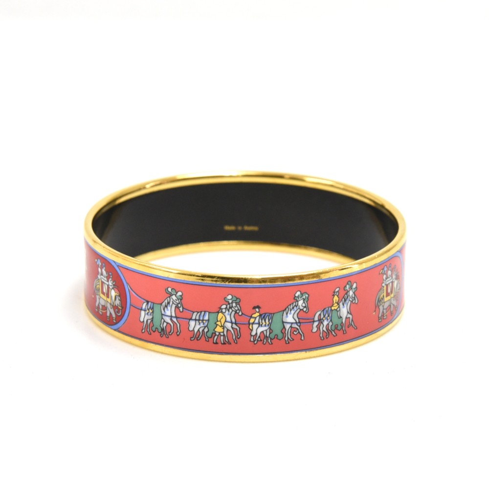 Hermes Hermes Elephants Horses Red Enamel and Gold Plated