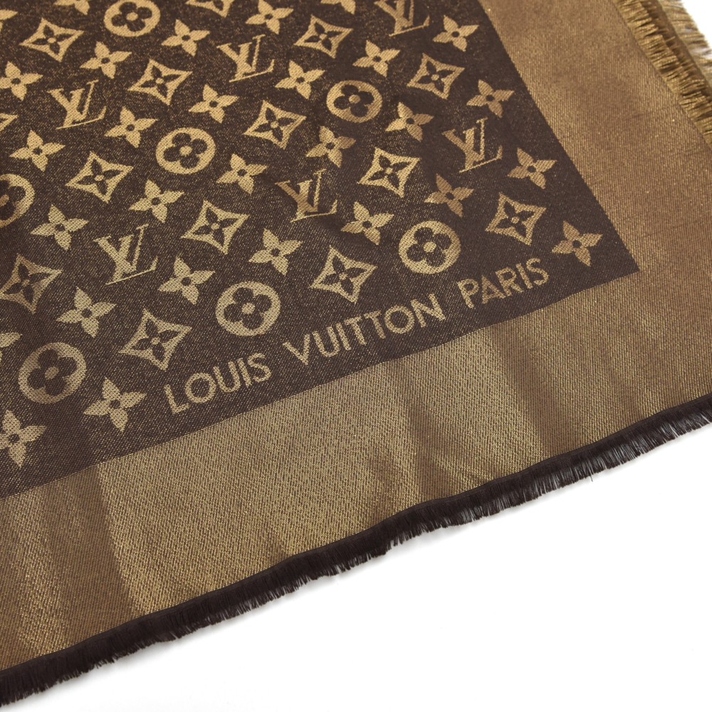 Louis Vuitton Brown And Gold Monogram Logomania Shine Scarf