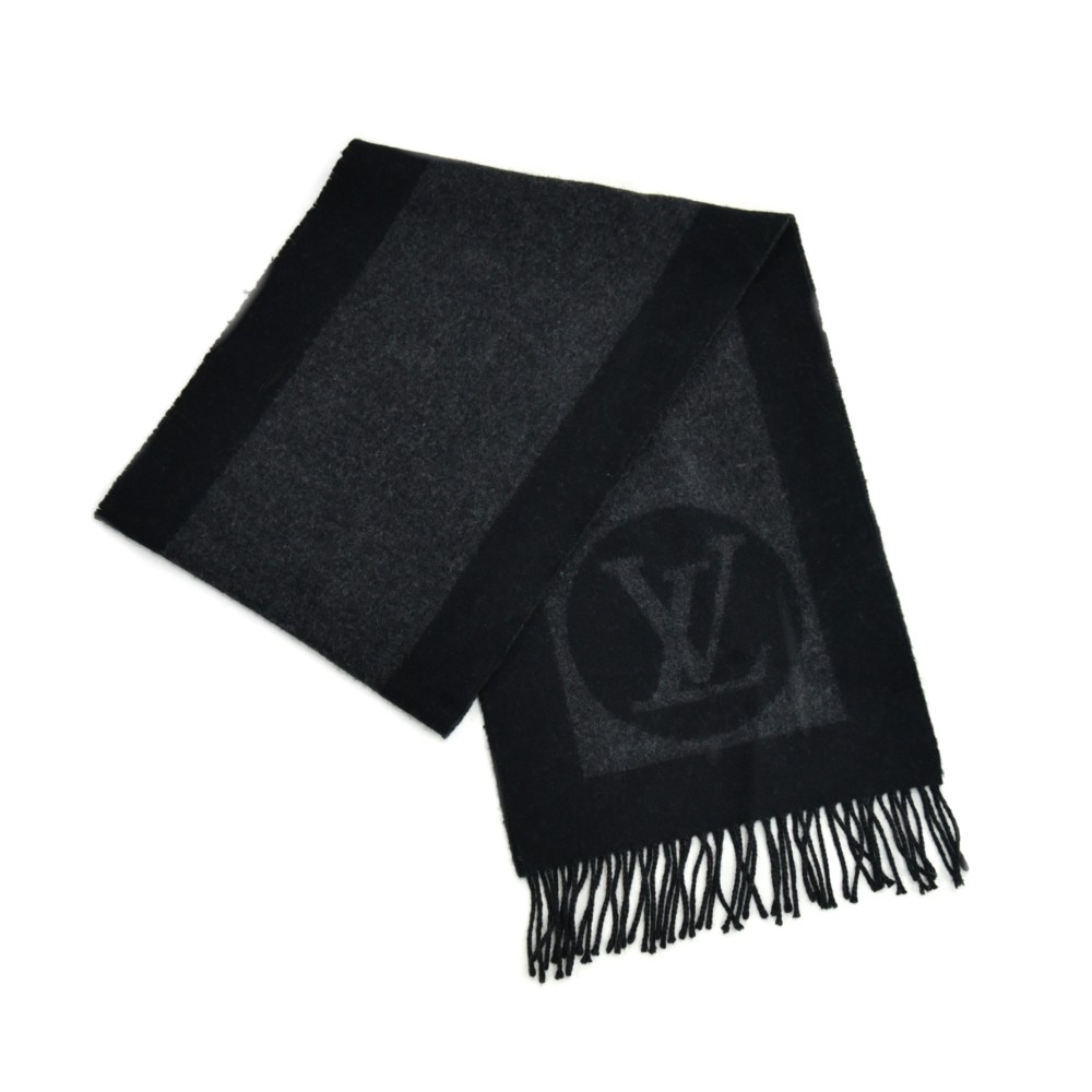 Louis Vuitton Scarf Black Navy Wool Cashmere Men's LOUIS VUITTON