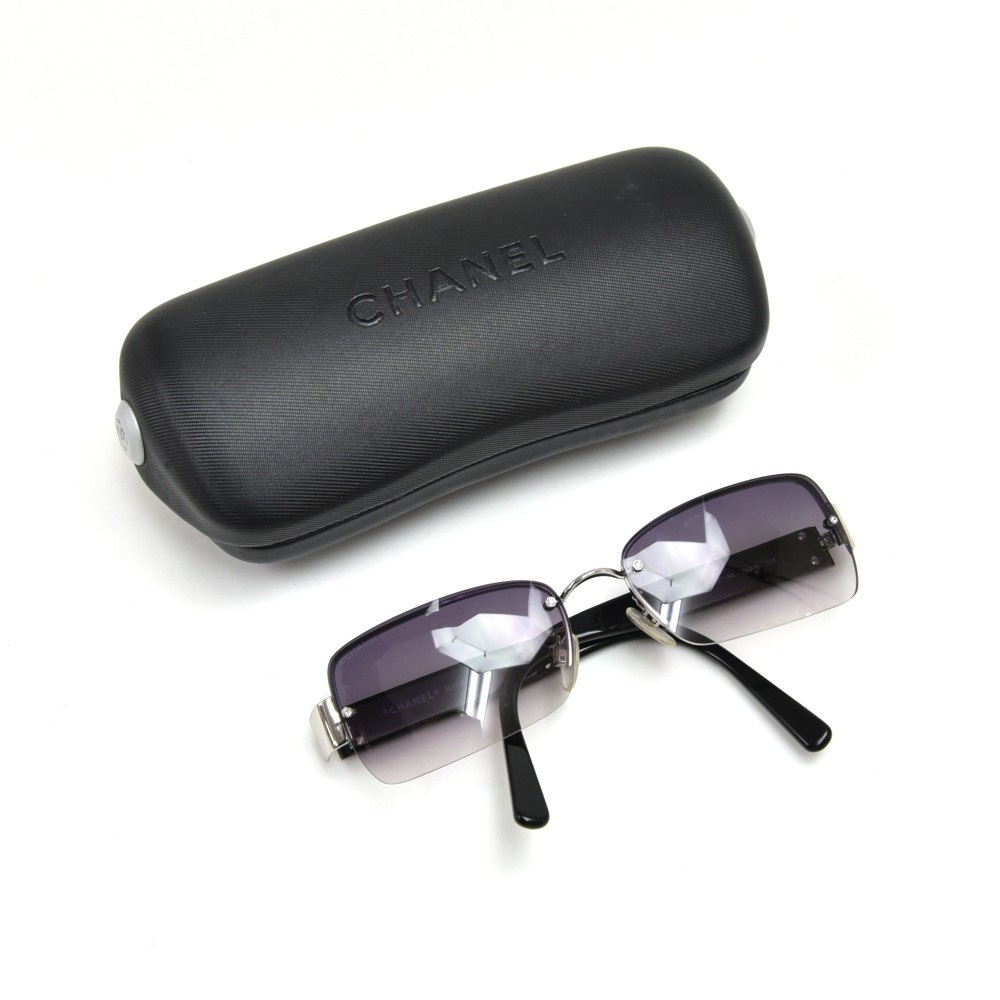 Chanel Black Sunglasses CC Rhinestone Arms Side