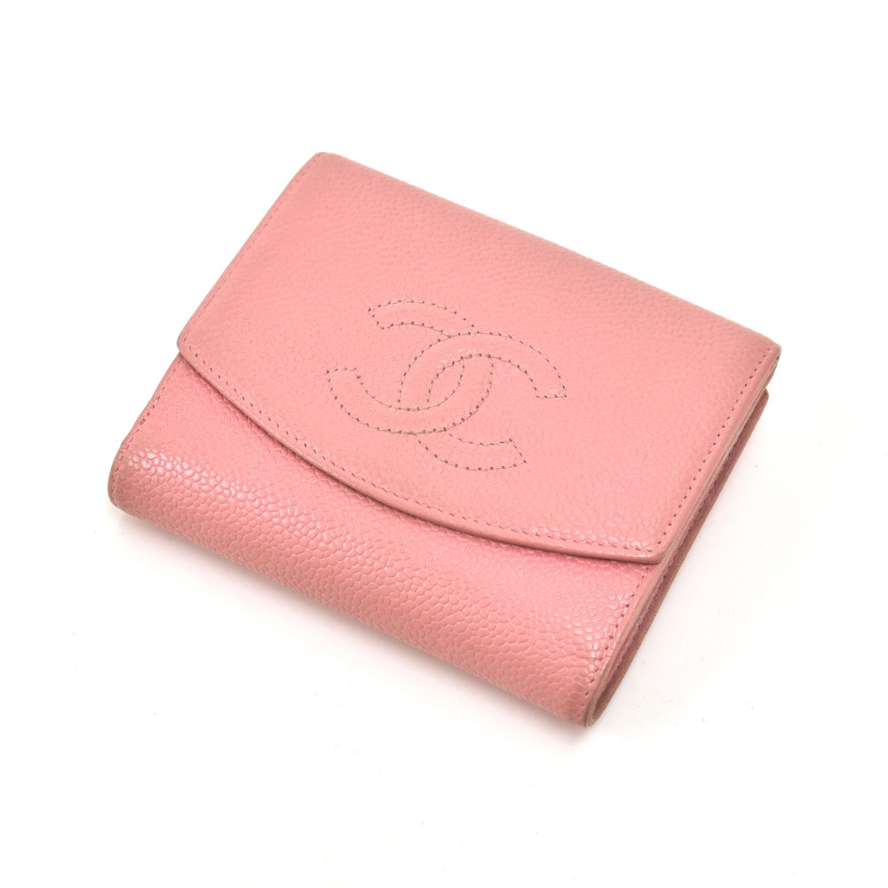 CHANEL, Bags, Chanel Red Cc Emblem Trifold Pocket Leather Wallet