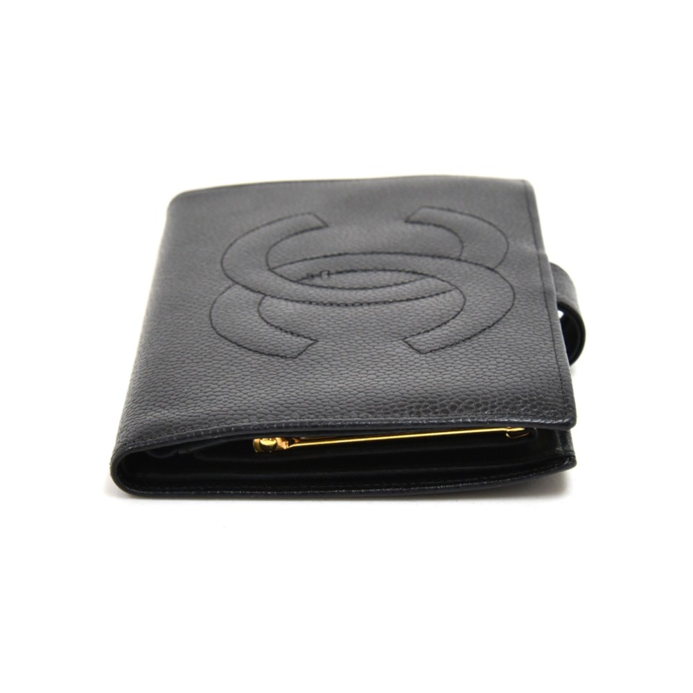 Chanel Gold CC Black Caviar Tri-Fold Wallet