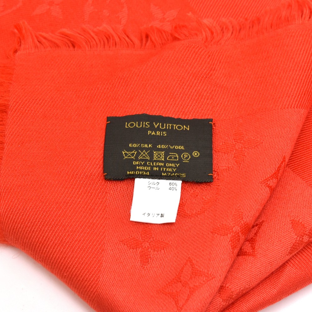 LOUIS VUITTON LV MONOGRAM DENIM wool silk SHAWL scarf orange NWOT