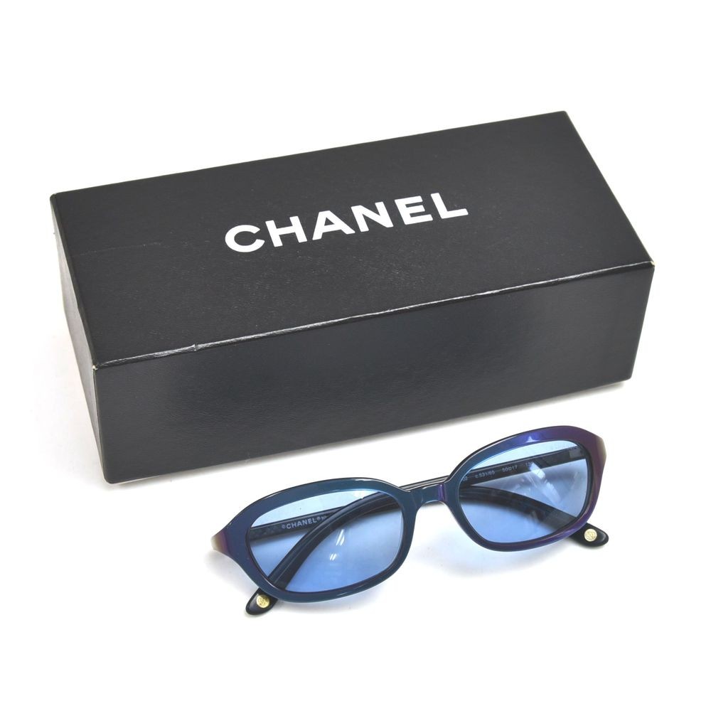 Chanel Chanel Blue Iridescent Acetate Frame Light Blue Tinted Oval