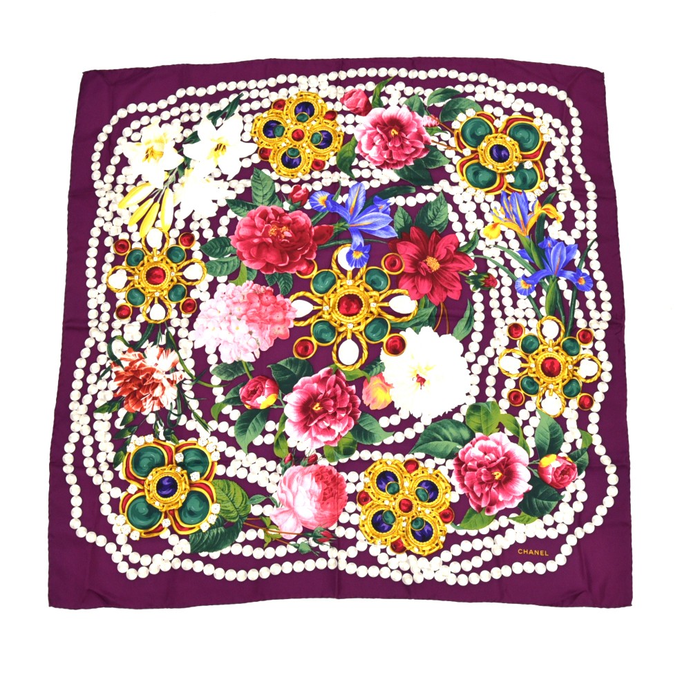 Chanel Purple Flower Silk Scarf