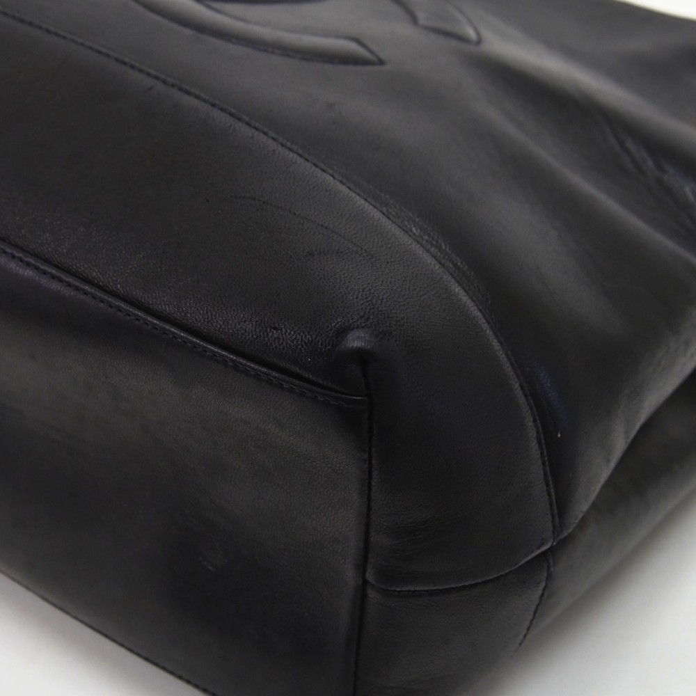 CHANEL Vintage Bekko Lambskin Leather Chain Tote Bag Black