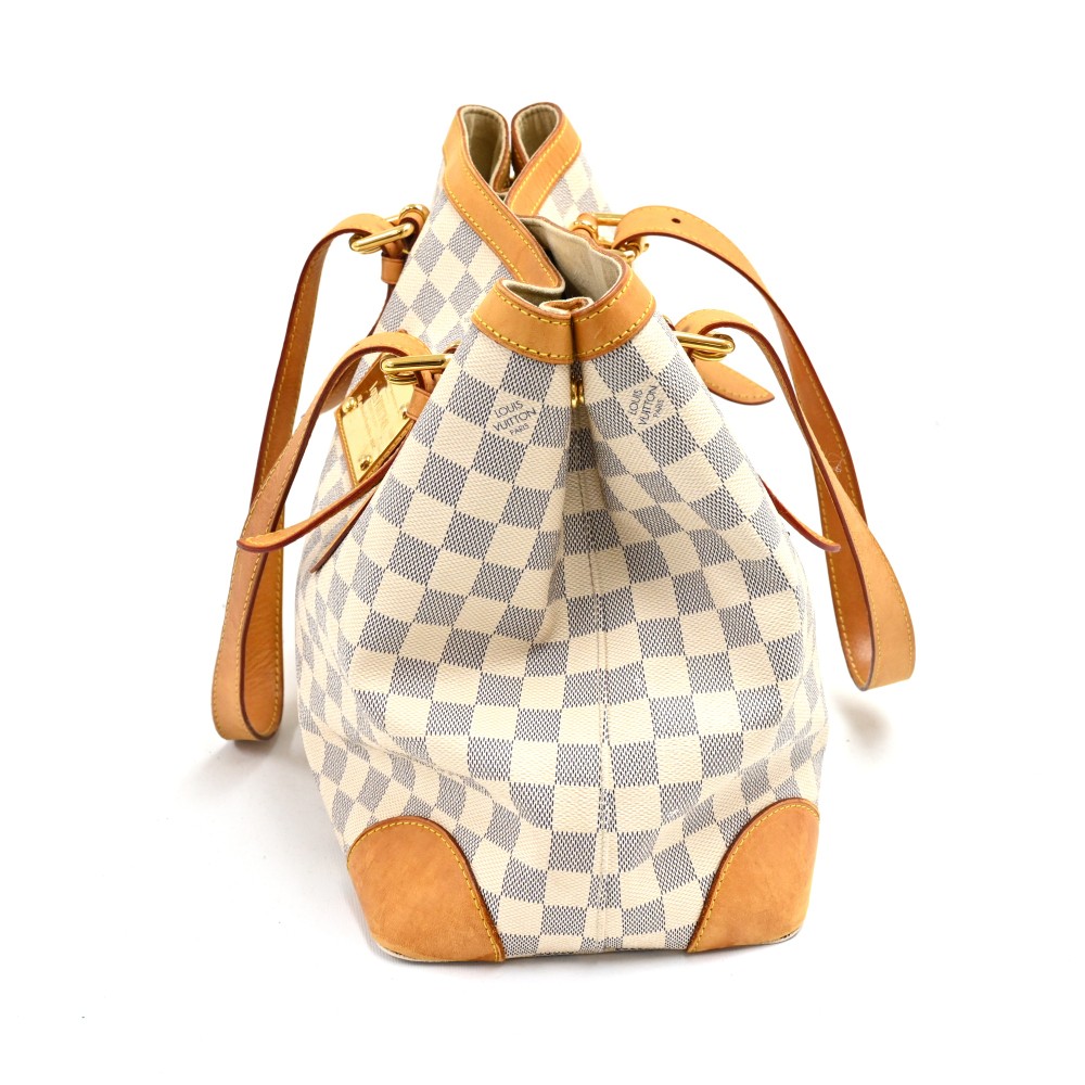 Auth Louis Vuitton Azur Hampstead MM Tote Bag White adjustable