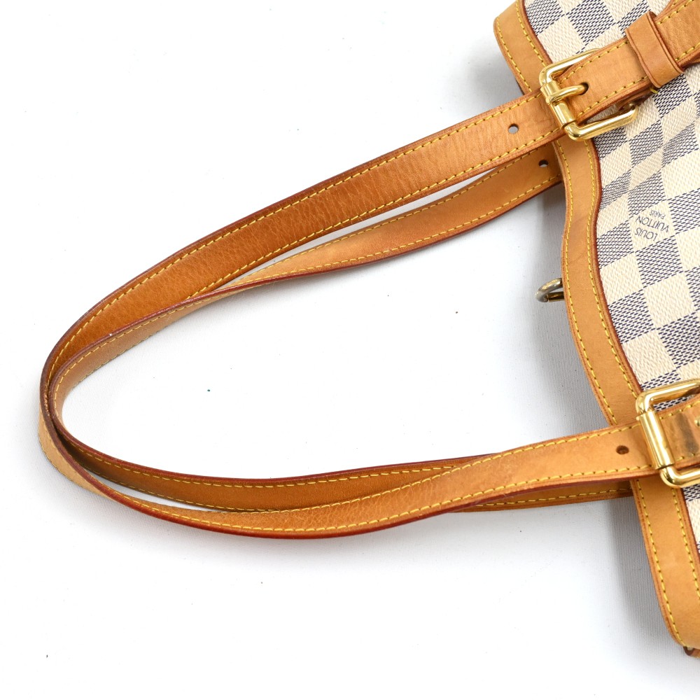 Auth Louis Vuitton Azur Hampstead MM Tote Bag White adjustable straps