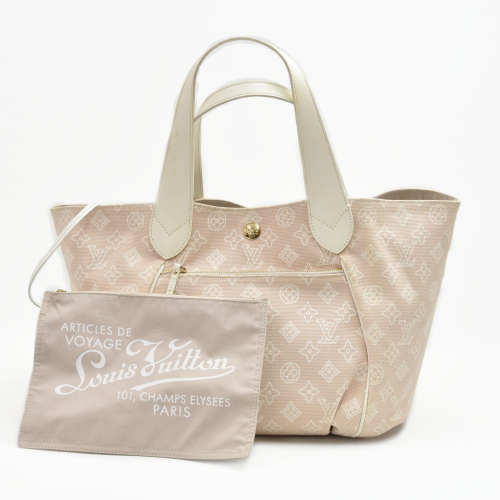 Louis Vuitton Women's Tote Bag Monogram Cabas Beige/Pink/White Cotton